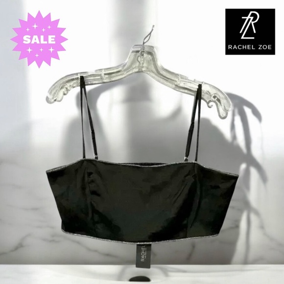 Rachel Zoe, Chic Satin Crop Top, Size 12, Black 🫦 - Picture 1 of 10